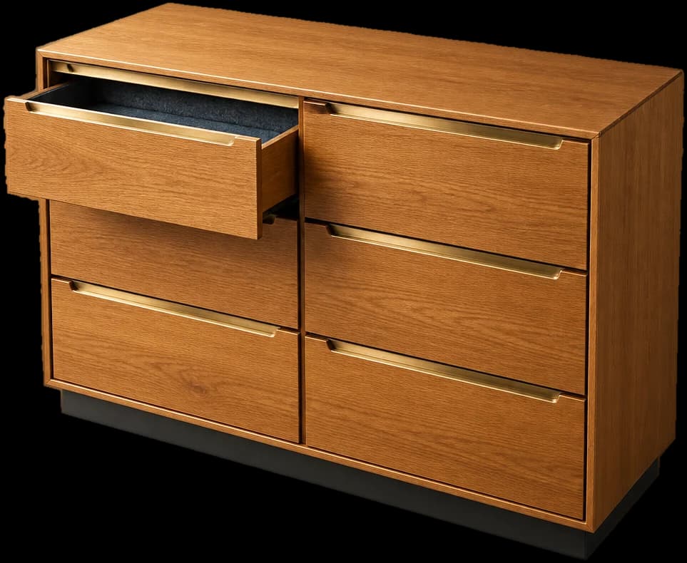 A made-to-measure oak chest of drawers, rendered in 3D